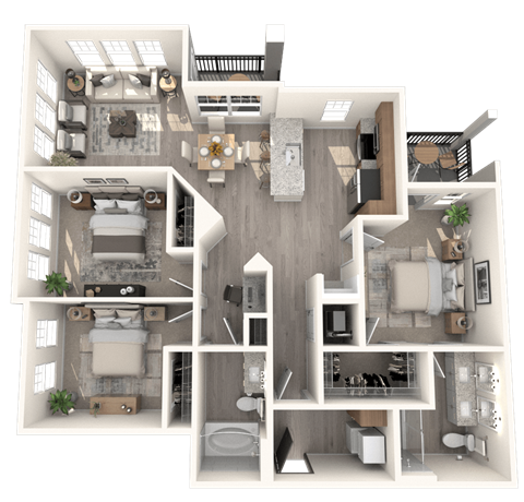 Floor plan for 3 beds, 2 baths, 1246 sqft